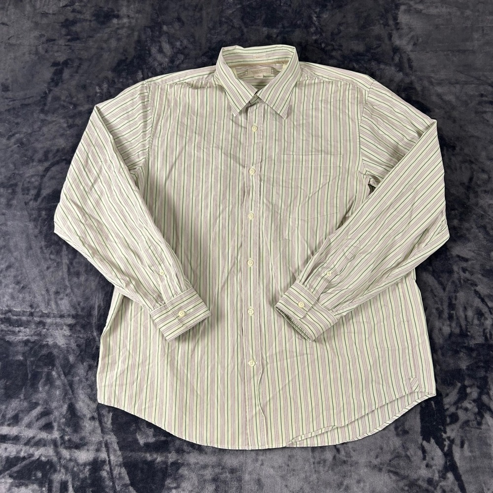 Banana Republic Button Down Shirt Mens XL Green Striped Slim Fit Long Sleeve
